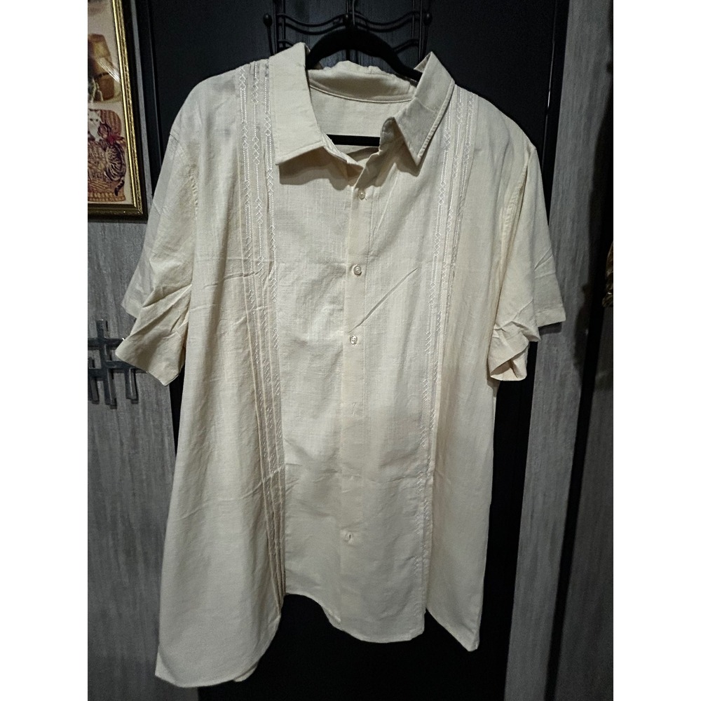 Cubavera Style Men's Shirt Button Down Geometric Pattern Sz 3XL Linen Cotton